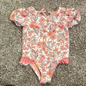 Tommy Bahama Pink and Orange One Piece Swimsuit with Ruffled Sleeves